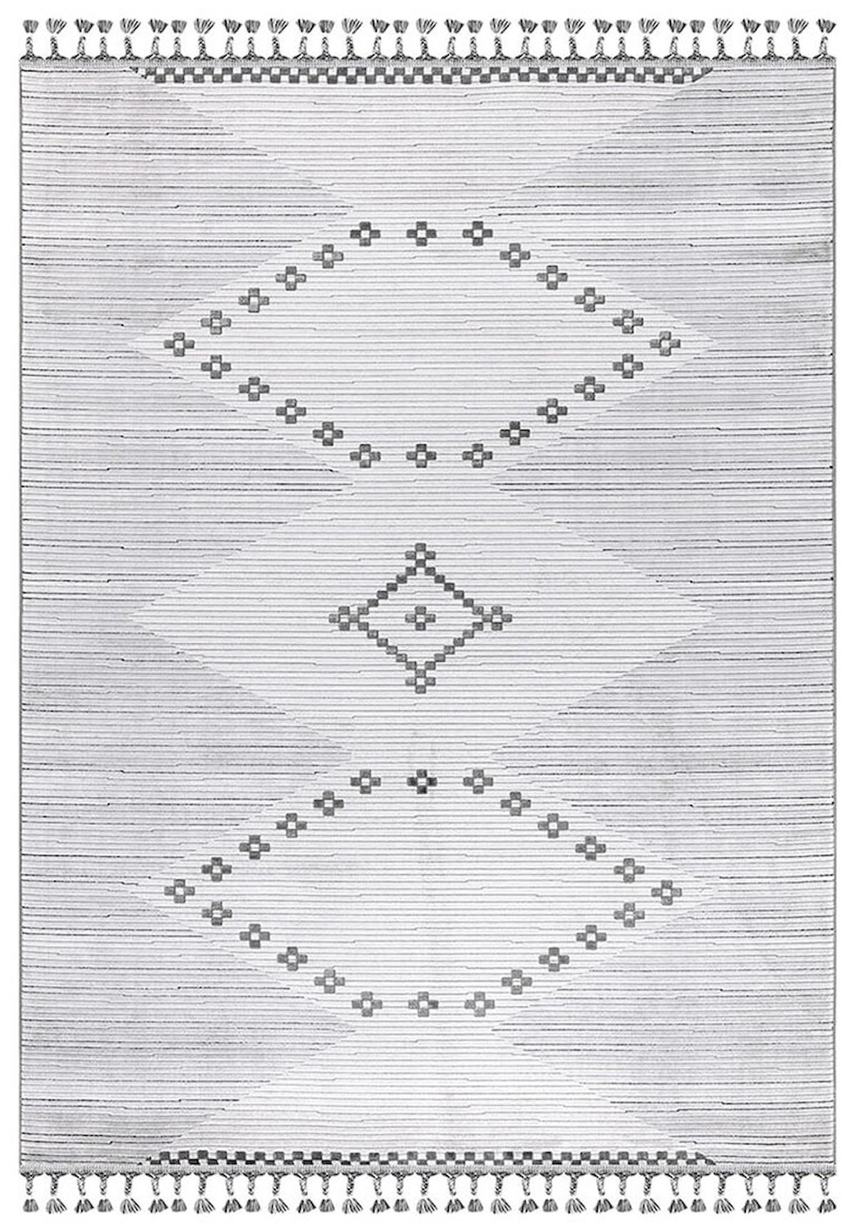 İpek Home Meryland 17126 Gri 8 mm Akrilik Yıkanabilir Orta Kaymaz Pamuk Taban Geometrik Dikdörtgen Makine Dokuma Antre-Çocuk Odası-Salon-Yatak Odası Halısı 80x150 cm