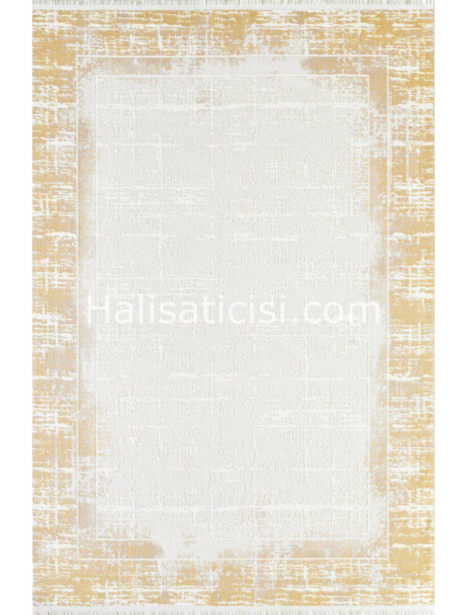 Gümüşsuyu Viera 11607 Sarı 7 mm Akrilik Toz Tutmaz Yıkanabilir İnce Kaymaz Dikdörtgen Makine Dokuma Salon Halısı 100x200 cm