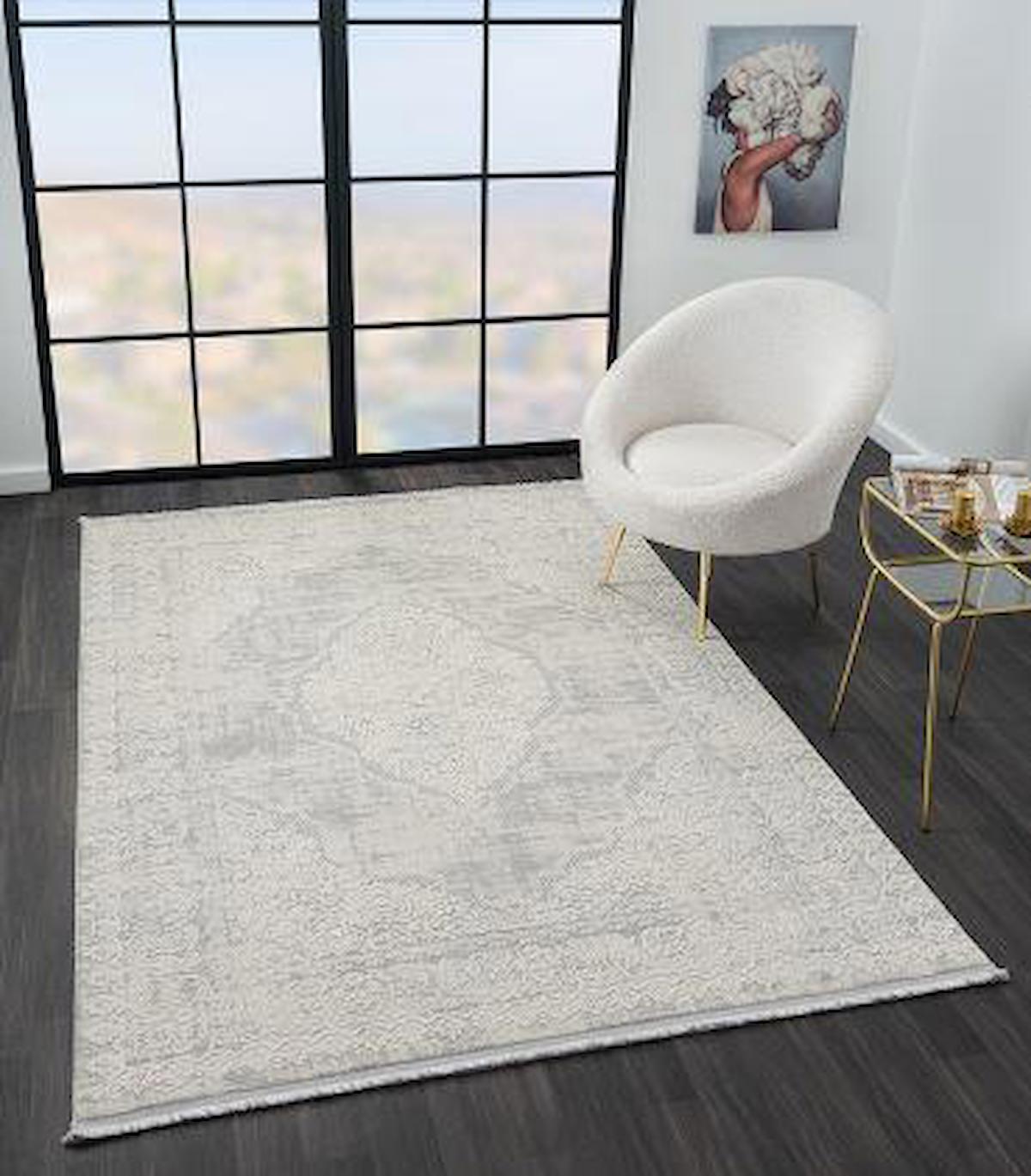 Çam Halı Mona VS002G Gri 11 mm Polyester Silinebilir Yıkanabilir Orta Dikdörtgen Makine Dokuma Salon Halısı 100x150 cm