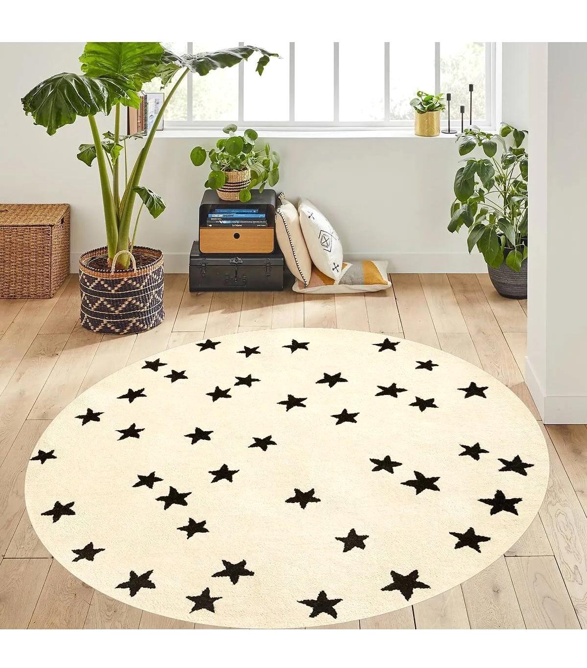 Rovigo Home RVG7349 Krem 8 mm Polyester Antibakteriyel-Leke Tutmaz-Toz Tutmaz Yıkanabilir İnce Kaymaz Dot Taban Yuvarlak Makine Dokuma Salon Halısı 160x230 cm