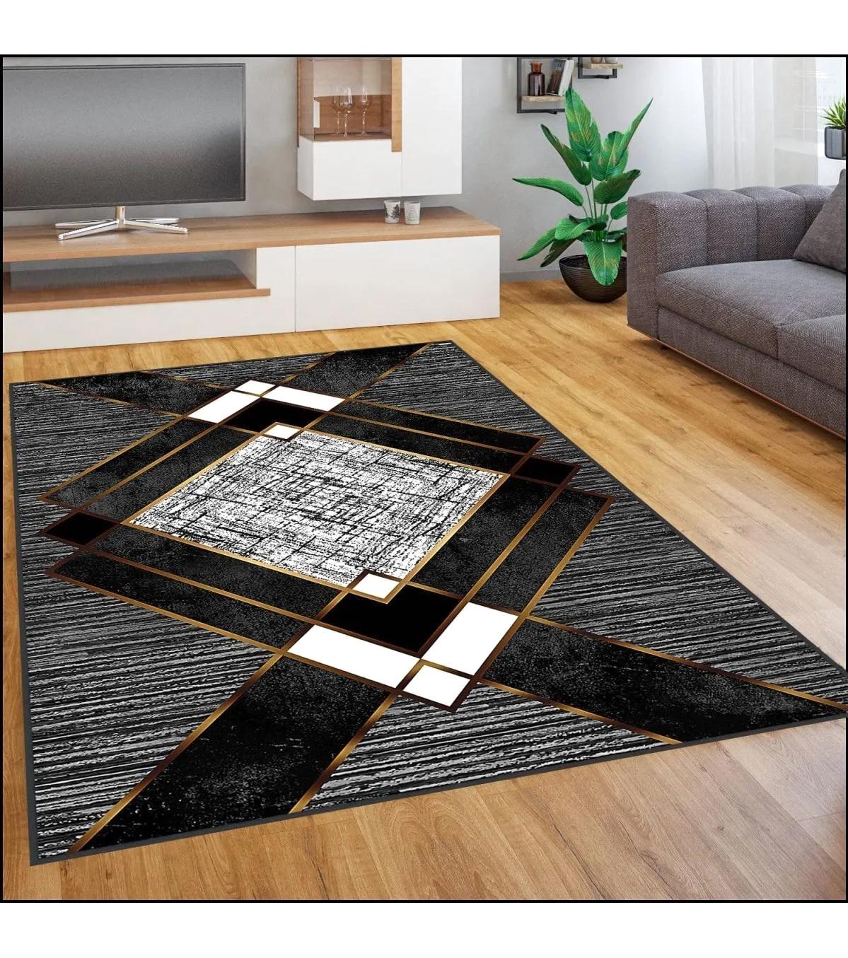 Rovigo Home RVG1871-SM251 Çok Renkli 8 mm Polyester Antibakteriyel-Leke Tutmaz-Toz Tutmaz Yıkanabilir İnce Kaymaz Dot Taban Dikdörtgen Makine Dokuma Salon Halısı 100x150 cm