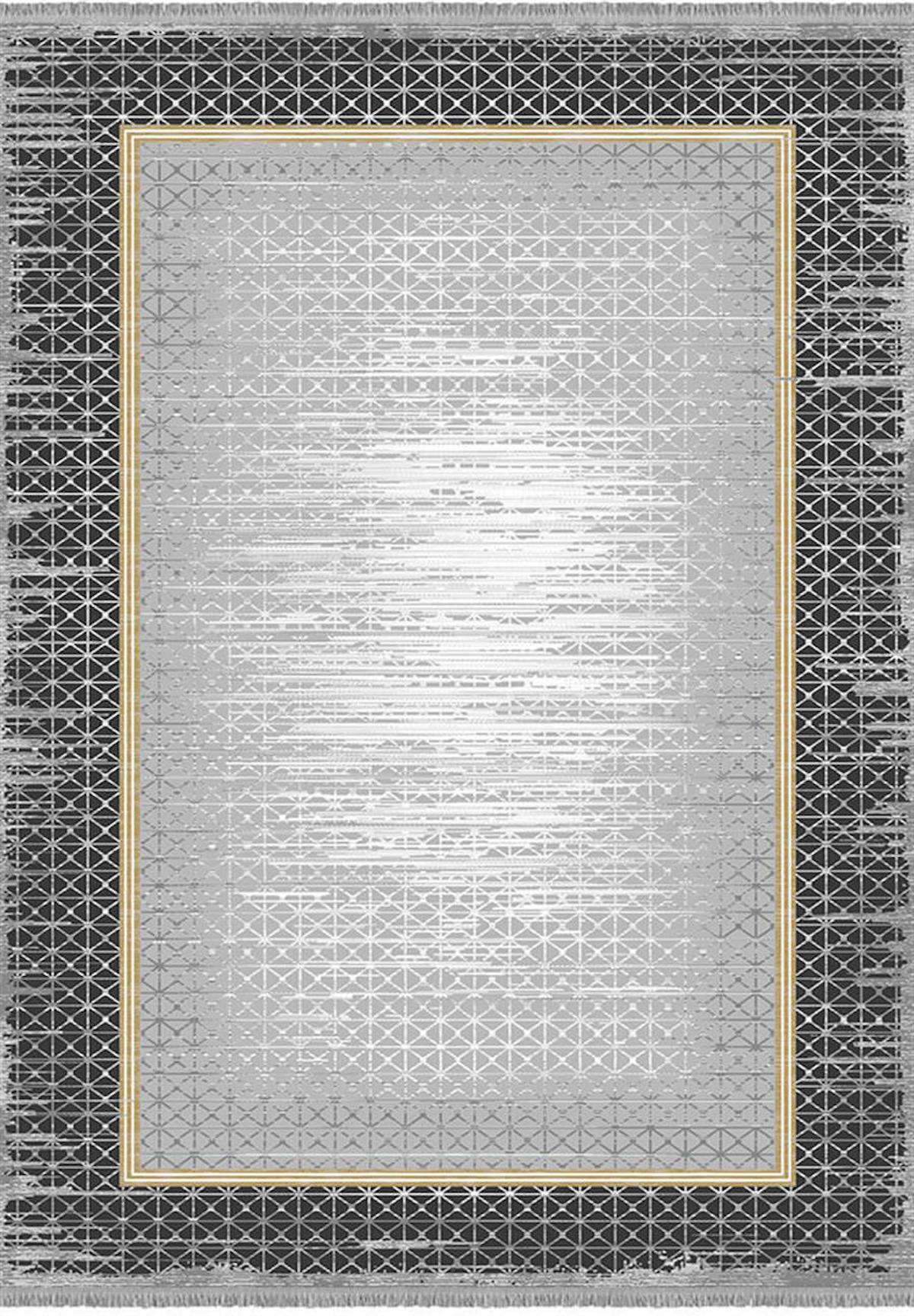 İpek Mekik Halı Erva 18169 Gri 8 mm Akrilik-Viskon Yıkanabilir Orta Kaymaz Pamuk Taban Dikdörtgen Makine Dokuma Antre-Çocuk Odası-Salon-Yatak Odası Halısı 80x140 cm