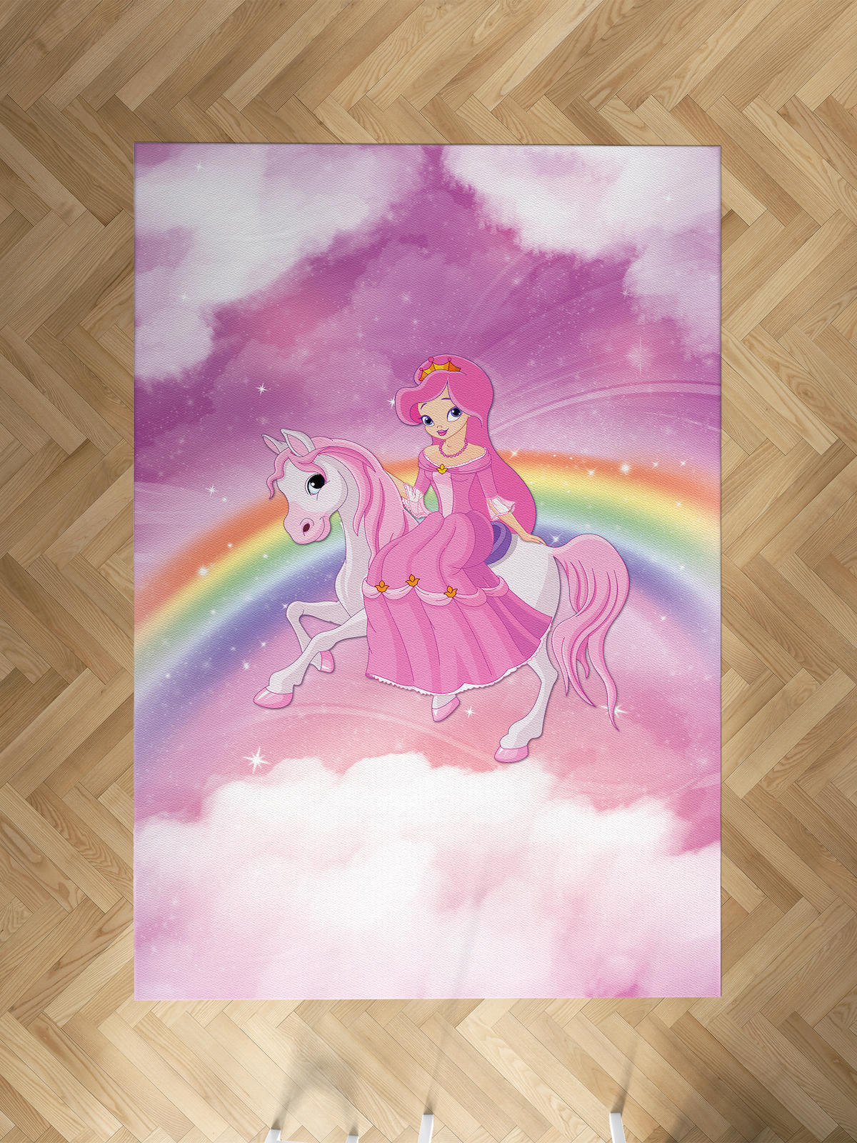 Mekta Home Gökkuşağı-Unicorn Krem 10 mm Antibakteriyel Yıkanabilir İnce Kaymaz Dot Taban Dikdörtgen Makine Dokuma Çocuk Odası Halısı 150x400 cm