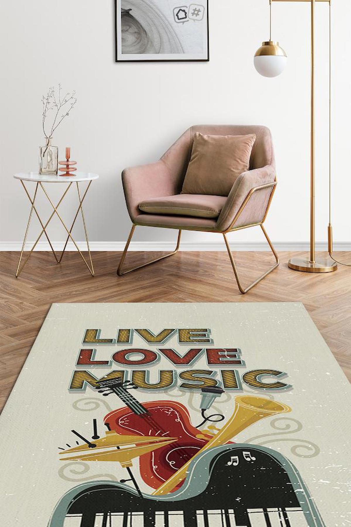 Homshtag Yaşa Sev Müzik Yap Çok Renkli 4 mm Pamuk Antistatik Yıkanabilir İnce Kaymaz Dikdörtgen Makine Dokuma Hobi Odası Halısı 60x100 cm