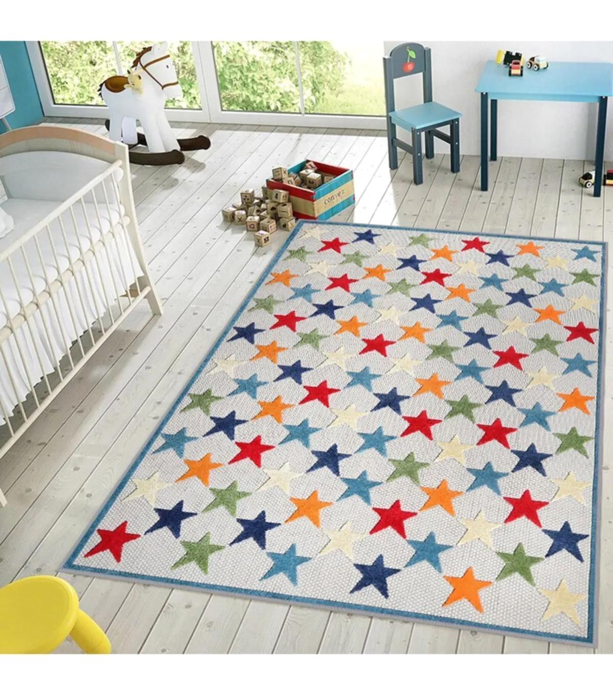 Rovigo Home RVG4031 Çok Renkli 8 mm Polyester Yıkanabilir Orta Kaymaz Dot Taban Dikdörtgen Makine Dokuma Çocuk Odası Halısı 140x200 cm