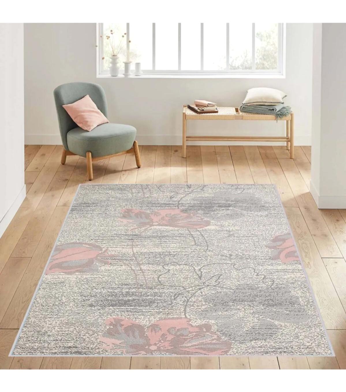 Rovigo Home RVG1418 Çok Renkli 8 mm Polyester Antibakteriyel-Leke Tutmaz-Toz Tutmaz Yıkanabilir İnce Kaymaz Dot Taban Dikdörtgen Makine Dokuma Salon Halısı 120x200 cm