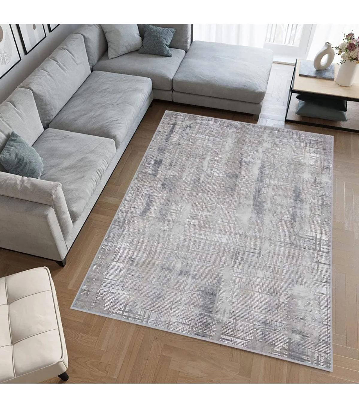 Rovigo Home RVG0549 Gri 8 mm Polyester Antibakteriyel-Leke Tutmaz-Toz Tutmaz Yıkanabilir İnce Kaymaz Dot Taban Dikdörtgen Makine Dokuma Salon Halısı 160x230 cm