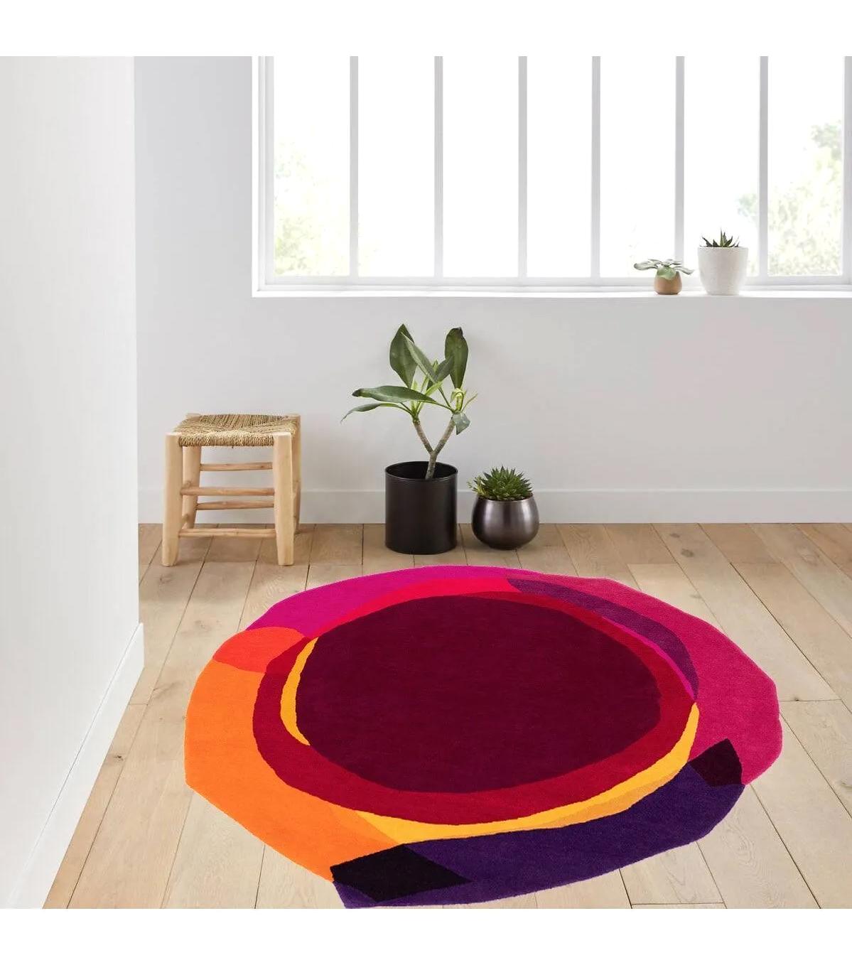 Rovigo Home RVG7282 Çok Renkli 8 mm Polyester Antibakteriyel-Leke Tutmaz-Toz Tutmaz Yıkanabilir İnce Kaymaz Dot Taban Yuvarlak Makine Dokuma Salon Halısı 120x170 cm