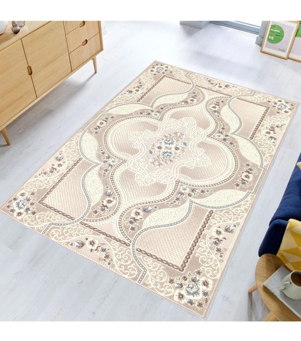 Rovigo Home RVG0368 Krem 8 mm Polyester Antibakteriyel-Leke Tutmaz-Toz Tutmaz Yıkanabilir İnce Kaymaz Dot Taban Dikdörtgen Makine Dokuma Salon Halısı 200x290 cm