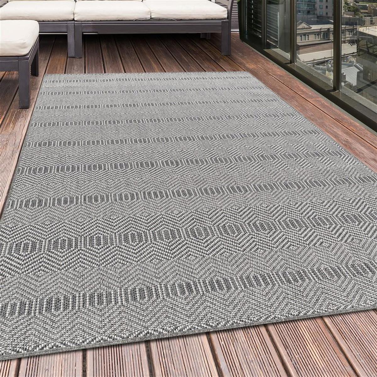 Red Halı Gri 4 mm Polyester Toz Tutmaz Yıkanabilir İnce Jüt Taban Dikdörtgen Makine Dokuma Balkon-Teras Halısı 80x300 cm