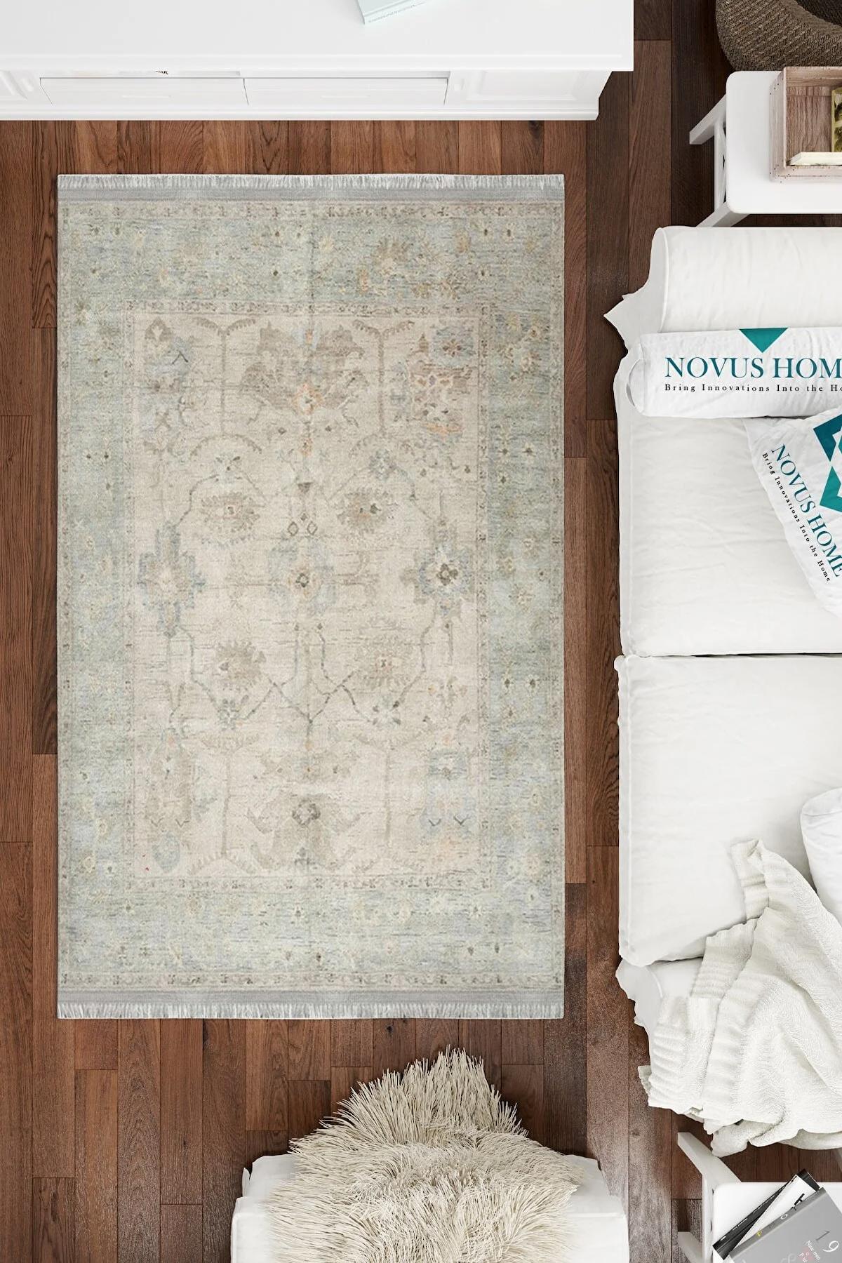 Novus Home Verona Serisi Krem 6 mm Polyester Antibakteriyel-Toz Tutmaz-Yalıtıma Yardımcı Yıkanabilir İnce Kaymaz Taban Yuvarlak Makine Dokuma Antre-Salon-Yatak Odası Halısı 100x150 cm