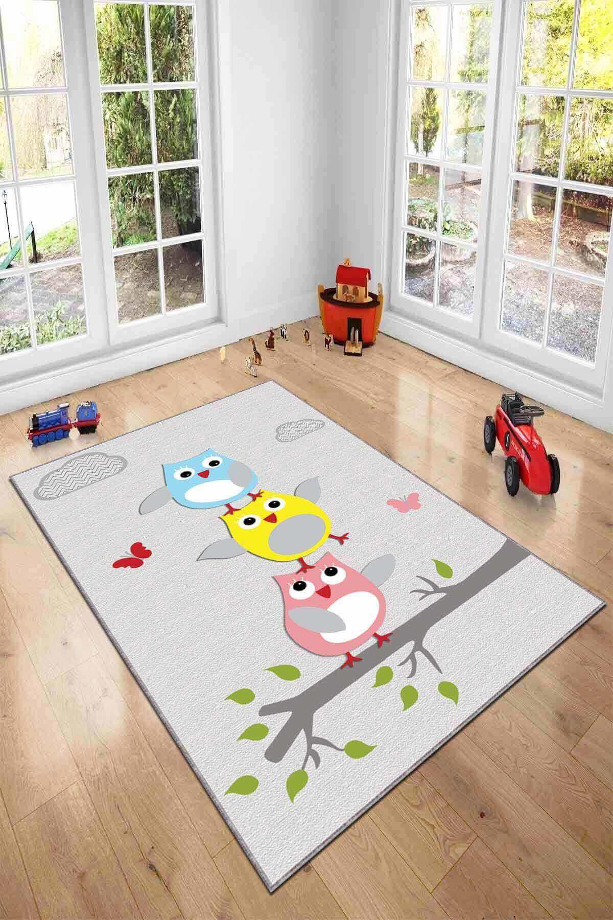 Viva Home KD36 Krem 7 mm Mikropolyester Leke Tutmaz Yıkanabilir Orta Kaymaz Dot Taban Dikdörtgen Makine Dokuma Çocuk Odası Halısı 130x190 cm