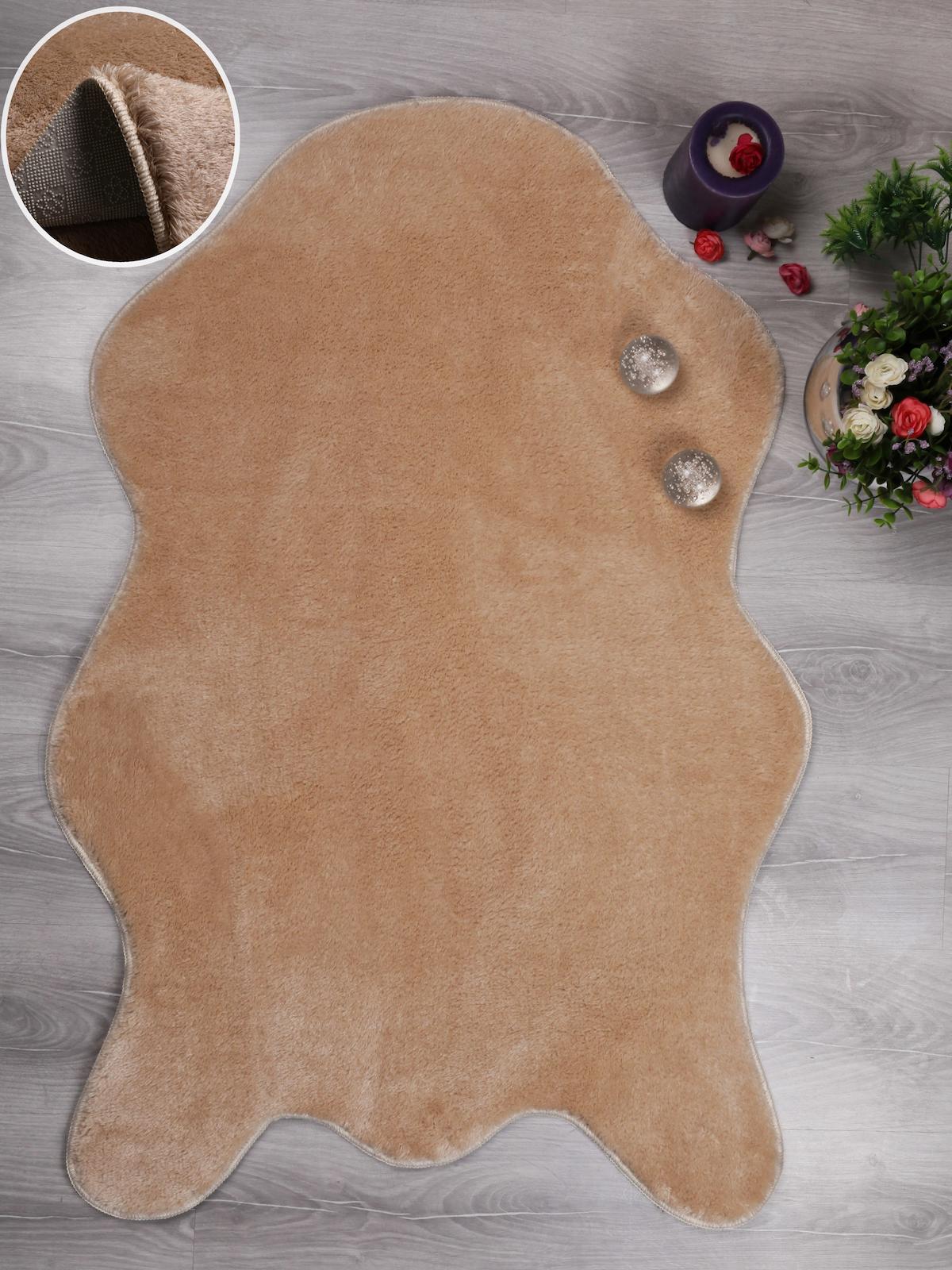 My Evilla Krem 12 mm Polyester Yıkanabilir İnce Kaymaz Dikdörtgen Makine Dokuma Salon Halısı 100x200 cm