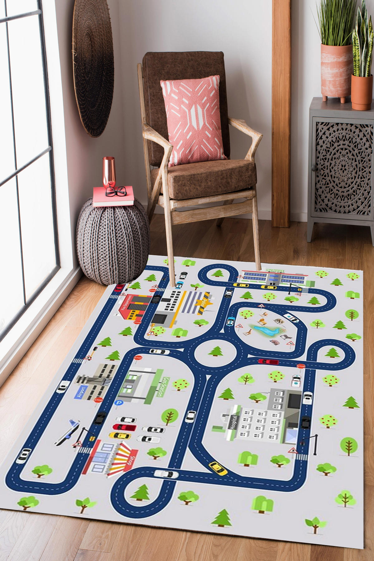 Homier Collection H-CK-10135A Çok Renkli 7 mm Pamuk Antibakteriyel Yıkanabilir Orta Kaymaz Dot Taban Dikdörtgen Makine Dokuma Çocuk Odası Halısı 120x180 cm