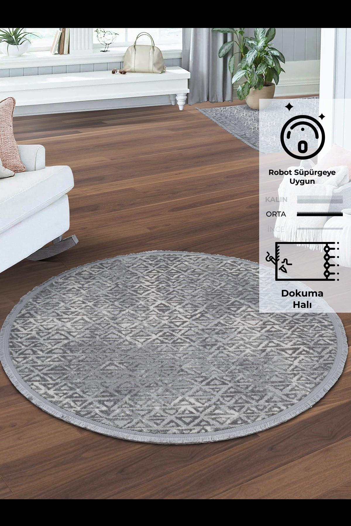 Konfor Halı Notta 1108 Gri 7 mm Polyester Yıkanabilir Yuvarlak Makine Dokuma Salon Halısı 200x300 cm