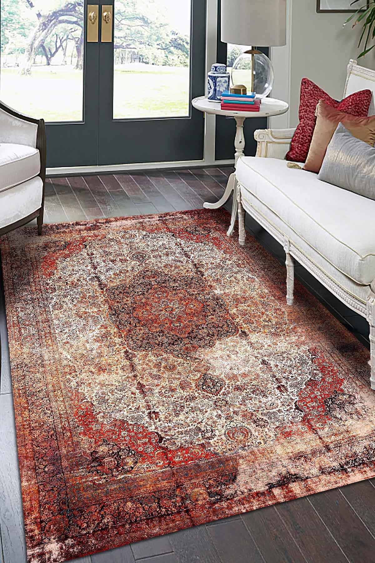 Aida Home Root Krem 0.5 mm Pamuk Toz Tutmaz Yıkanabilir İnce Kaymaz Lateks Taban Dikdörtgen Makine Dokuma Salon Halısı 160x230 cm