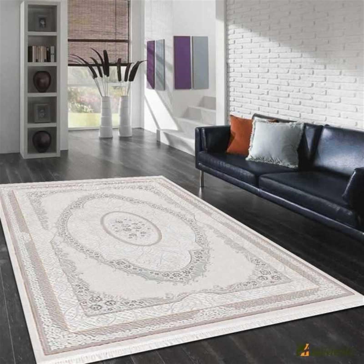 Efsane Halı Moonlight ML001630 Krem 12 mm Akrilik Silinebilir Yıkanabilir Orta Kaymaz Dikdörtgen Makine Dokuma Salon Halısı 80x500 cm