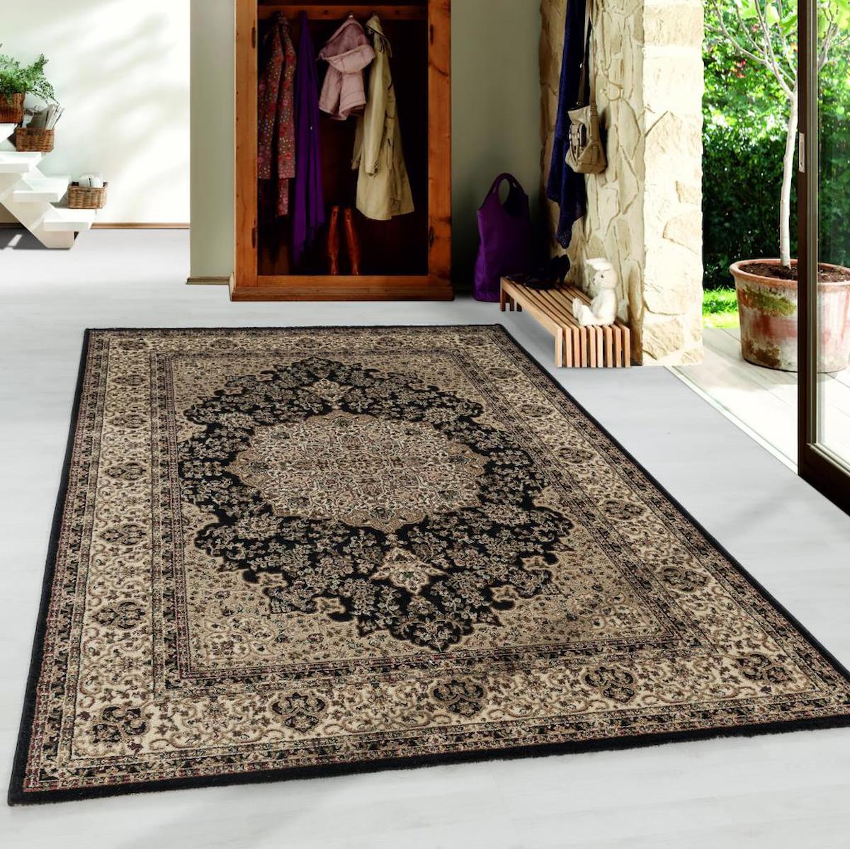 Red Halı Siyah 8.5 mm Polipropilen Antialerjenik-Toz Tutmaz Yıkanabilir Orta Kaymaz Jüt Taban Dikdörtgen Makine Dokuma Oturma Odası-Salon Halısı 80x400 cm