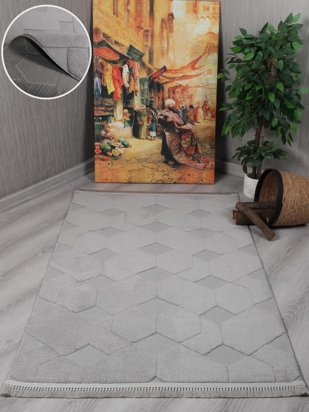 My Evilla Gri 10 mm Mikropolyester Leke Tutmaz Yıkanabilir Kalın Kaymaz Dikdörtgen Makine Dokuma Salon Halısı 80x150 cm