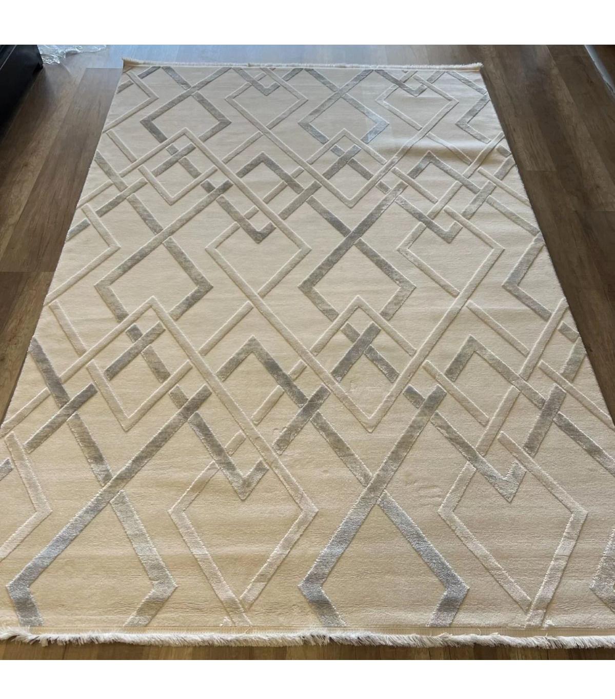 İpek Mekik Halı Gaspara Mavi - Vizon 10 mm Akrilik Yıkanabilir Orta Kaymaz Pamuk Taban Dikdörtgen Makine Dokuma Antre-Çocuk Odası-Salon-Yatak Odası Halısı 150x220 cm
