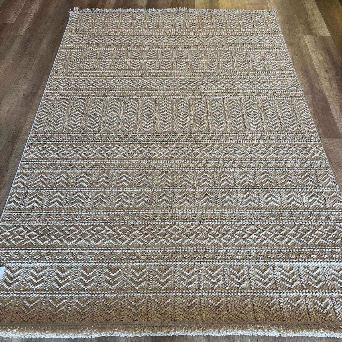Royal Halı Loopy LQ02C Krem Polyester Toz Tutmaz Yıkanabilir Kalın Kaymaz Lateks Taban Dikdörtgen Makine Dokuma Salon Halısı 100x150 cm