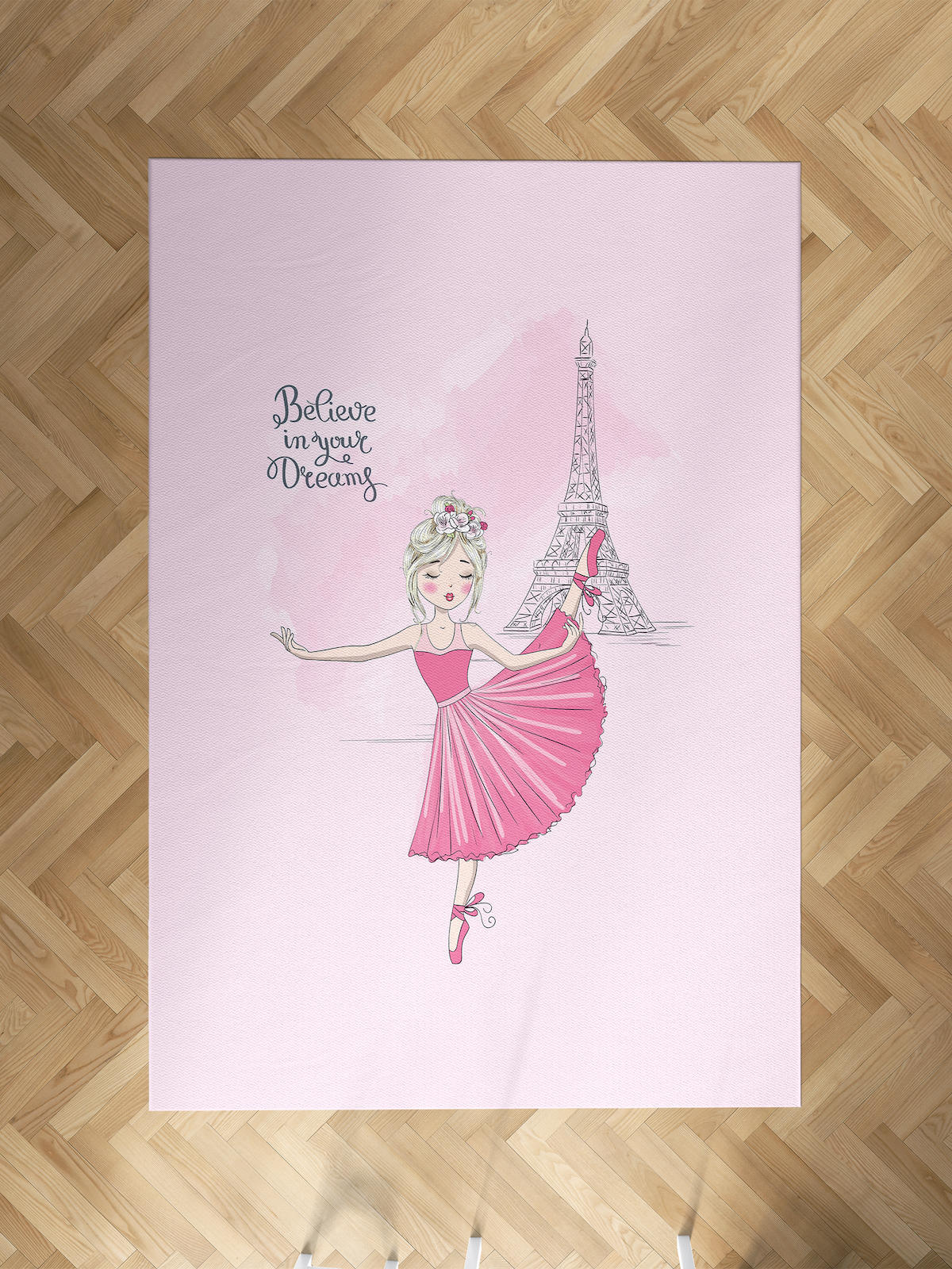 Mekta Home Balerin-Eyfel Kulesi Krem 10 mm Antibakteriyel Yıkanabilir İnce Kaymaz Dot Taban Dikdörtgen Makine Dokuma Çocuk Odası Halısı 120x500 cm