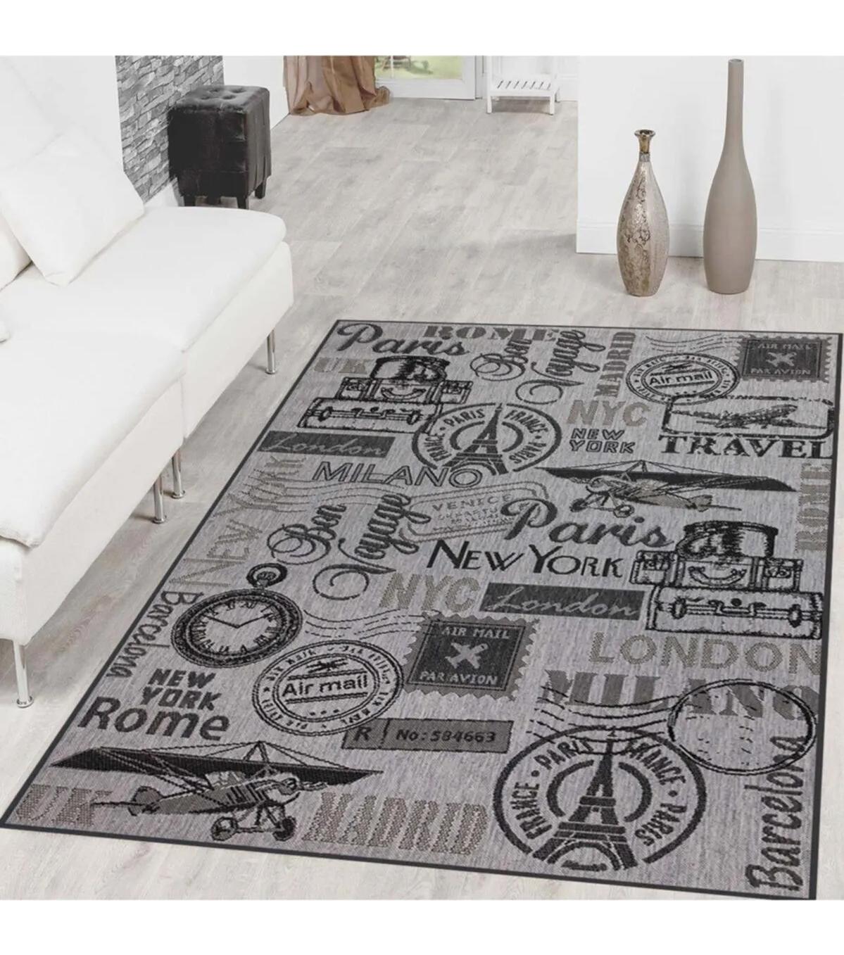 Rovigo Home RVG1405 Gri 8 mm Polyester Leke Tutmaz-Toz Tutmaz Yıkanabilir İnce Kaymaz Dot Taban Dikdörtgen Makine Dokuma Salon Halısı 120x400 cm