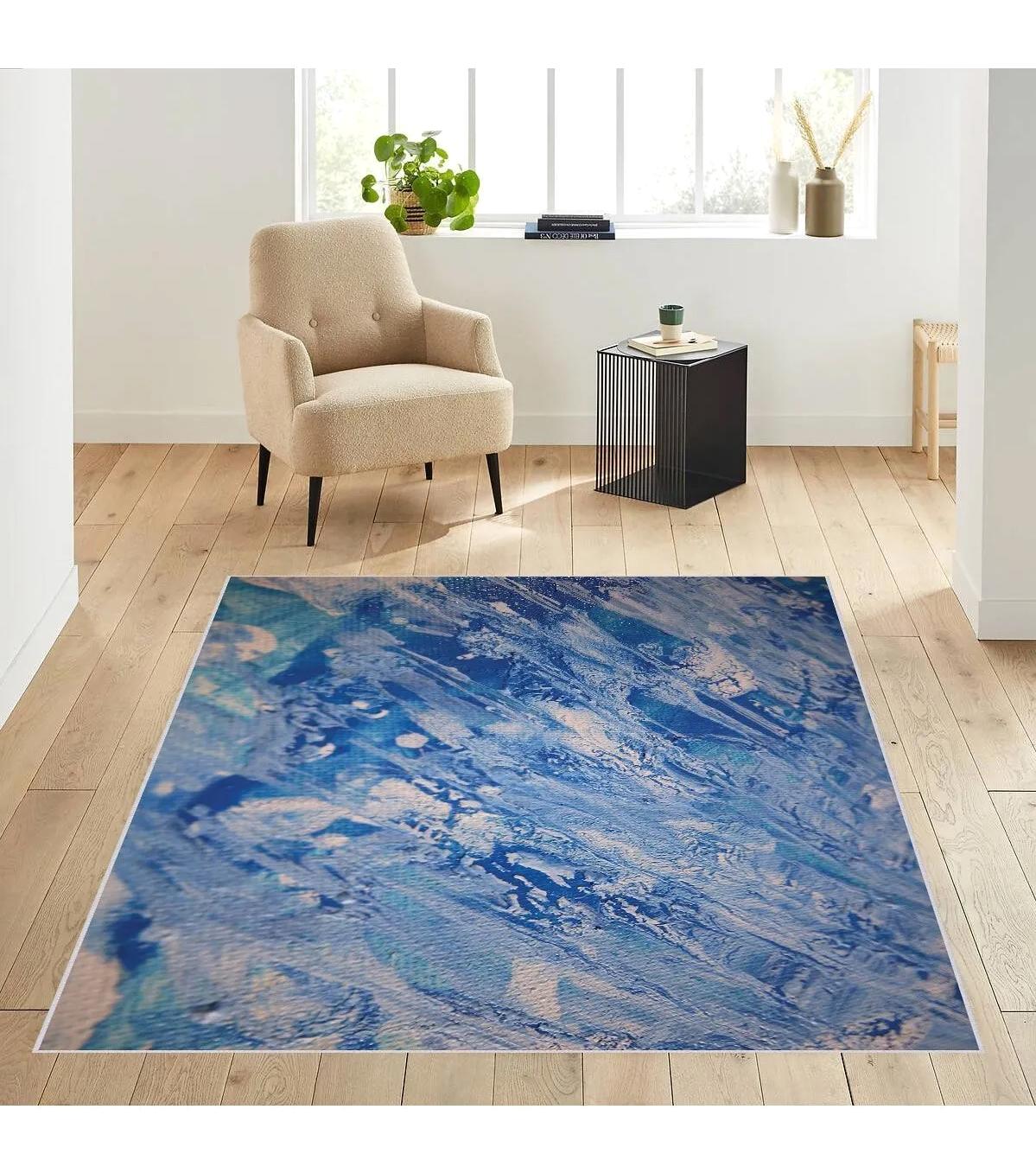 Rovigo Home RVG1880-SD010 Mavi 8 mm Polyester Antibakteriyel-Leke Tutmaz-Toz Tutmaz Yıkanabilir İnce Kaymaz Dot Taban Dikdörtgen Makine Dokuma Salon Halısı 160x230 cm