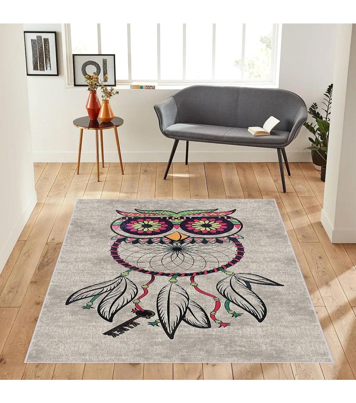 Rovigo Home RVG1856-SM255 Gri 8 mm Polyester Antibakteriyel-Leke Tutmaz-Toz Tutmaz Yıkanabilir İnce Kaymaz Dot Taban Dikdörtgen Makine Dokuma Salon Halısı 120x180 cm