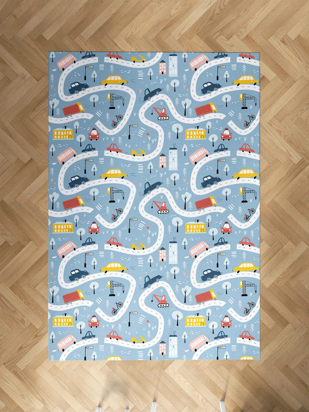 Mekta Home Araba-Yol Çok Renkli 10 mm Antibakteriyel Yıkanabilir İnce Kaymaz Dot Taban Dikdörtgen Makine Dokuma Çocuk Odası Halısı 100x300 cm