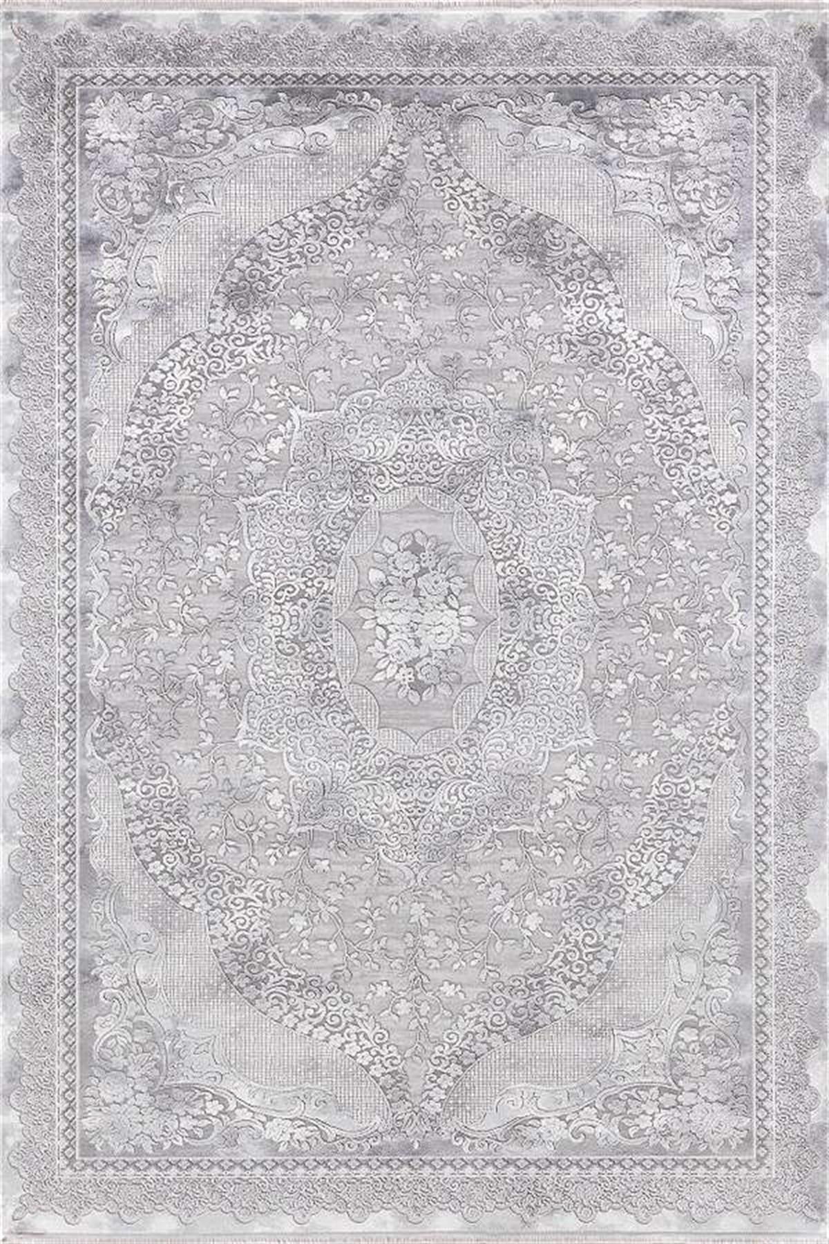 Merinos Tresor 19932 Gri 8 mm Akrilik Yumuşak Yıkanabilir Kalın Kaymaz Dikdörtgen Makine Dokuma Salon Halısı 160x230 cm