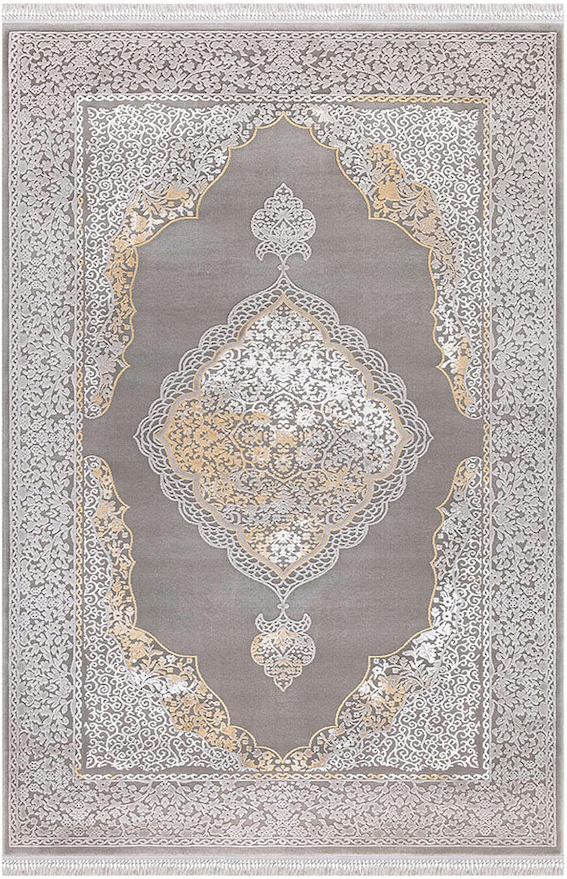 İpek Home Blossom 13603 Altın-Gri 10 mm Bambu Toz Tutmaz Yıkanabilir Orta Kaymaz Pamuk Taban Dikdörtgen Makine Dokuma Antre-Çocuk Odası-Salon-Yatak Odası Halısı 80x500 cm