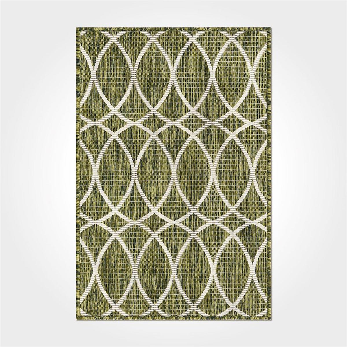 Crea Halı 2578PC Yeşil Pamuk-Polyester Yıkanabilir İnce Kaymaz Pamuk Taban Dikdörtgen Makine Dokuma Salon Halısı 80x500 cm