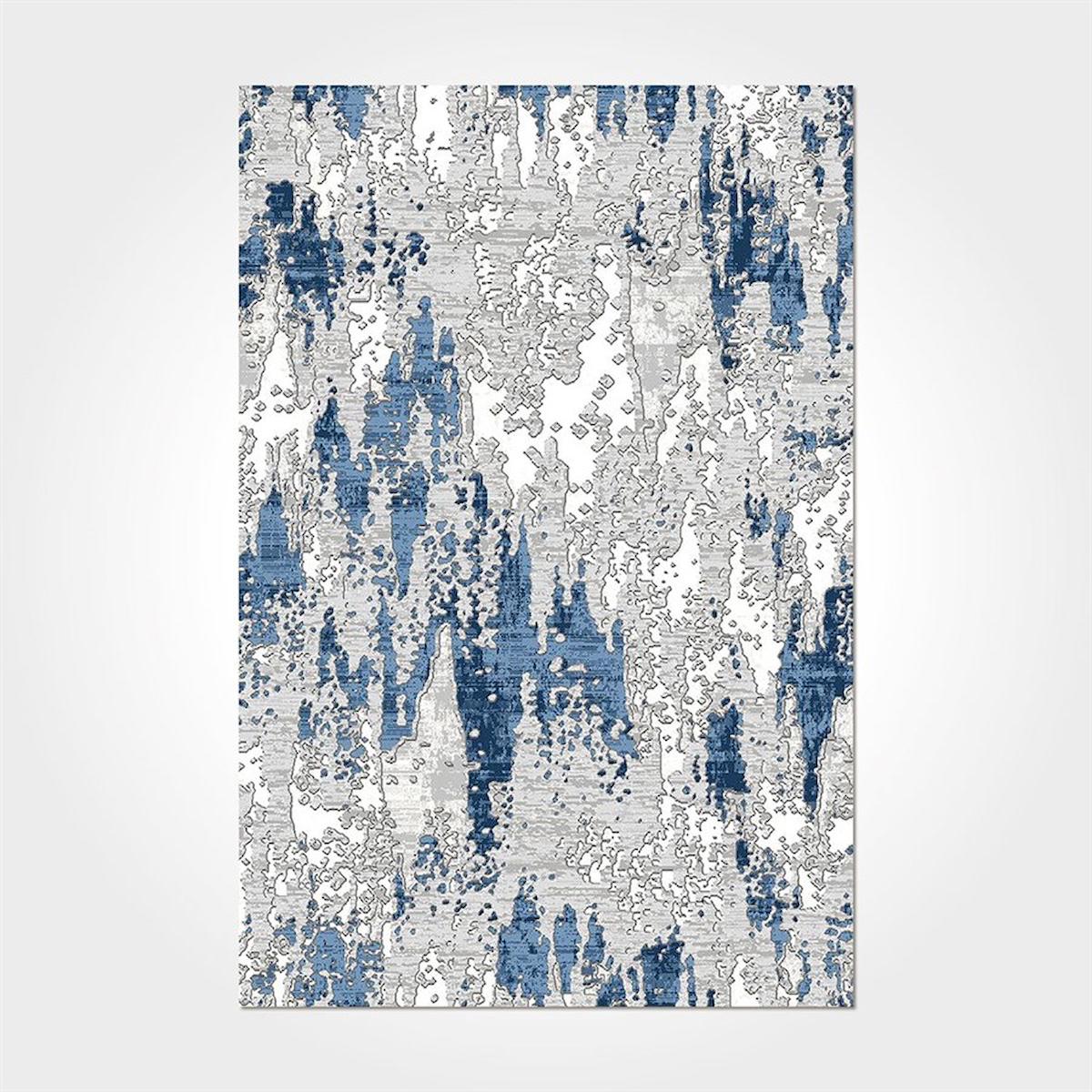 Crea Halı 2575PC Mavi Pamuk-Polyester Yıkanabilir İnce Kaymaz Soyut Temalı Dikdörtgen Makine Dokuma Salon Halısı 120x200 cm