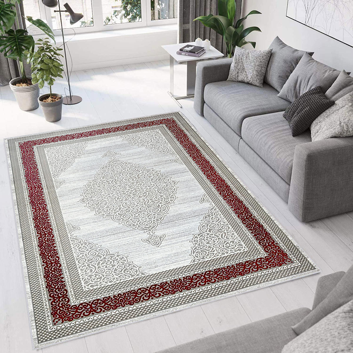 Rovigo Home RVG0771 Gri - Kahverengi 8 mm Polyester Antibakteriyel-Leke Tutmaz-Toz Tutmaz Yıkanabilir İnce Kaymaz Dot Taban Dikdörtgen Makine Dokuma Salon Halısı 200x290 cm