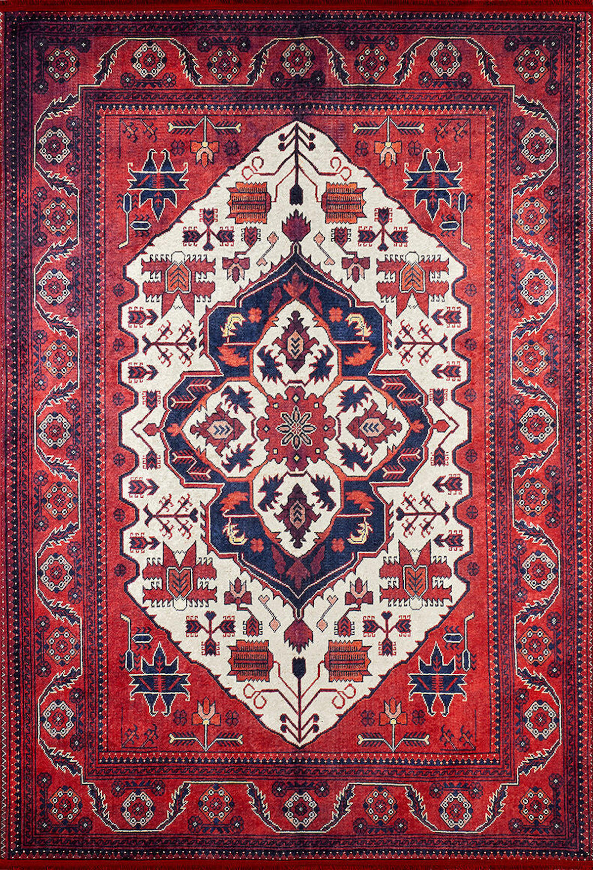 Halı Atölyesi HK117 Kırmızı 5 mm Pamuk Yıkanabilir Kaymaz Taban Dikdörtgen Makine Dokuma Salon Halısı 160x230 cm