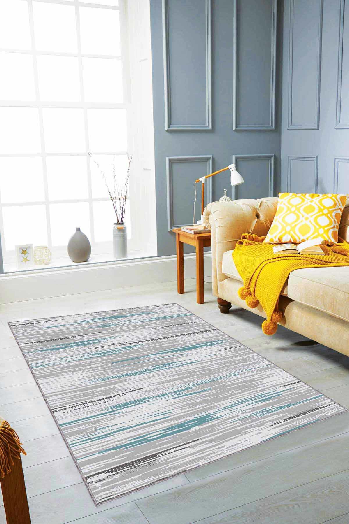 Viva Home TA07 Çok Renkli 7 mm Mikropolyester Koku Yapmaz-Leke Tutmaz-Toz Tutmaz Yıkanabilir İnce Kaymaz Dot Taban Dikdörtgen Makine Dokuma Antre-Oturma Odası-Salon-Yatak Odası Halısı 120x400 cm