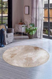 Dijidekor Deluxe Çok Renkli 6 mm Polyester Orta Kaymaz Deri Taban Yuvarlak Makine Dokuma Salon Halısı 120x200 cm