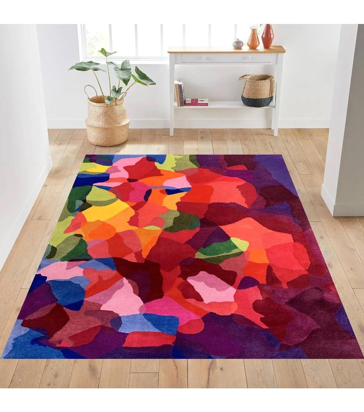 Rovigo Home RVG0217 Çok Renkli 8 mm Polyester Antibakteriyel Yıkanabilir Orta Kaymaz Dot Taban Dikdörtgen Makine Dokuma Salon Halısı 120x200 cm