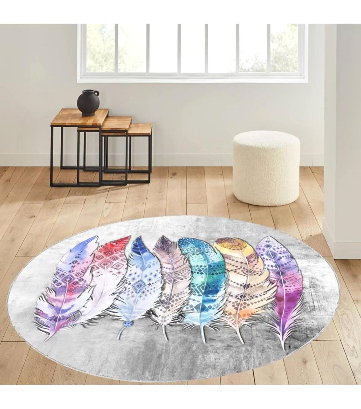 Rovigo Home RVG7087 Gri 8 mm Polyester Antibakteriyel-Leke Tutmaz-Toz Tutmaz Yıkanabilir İnce Kaymaz Dot Taban Yuvarlak Makine Dokuma Salon Halısı 160x235 cm