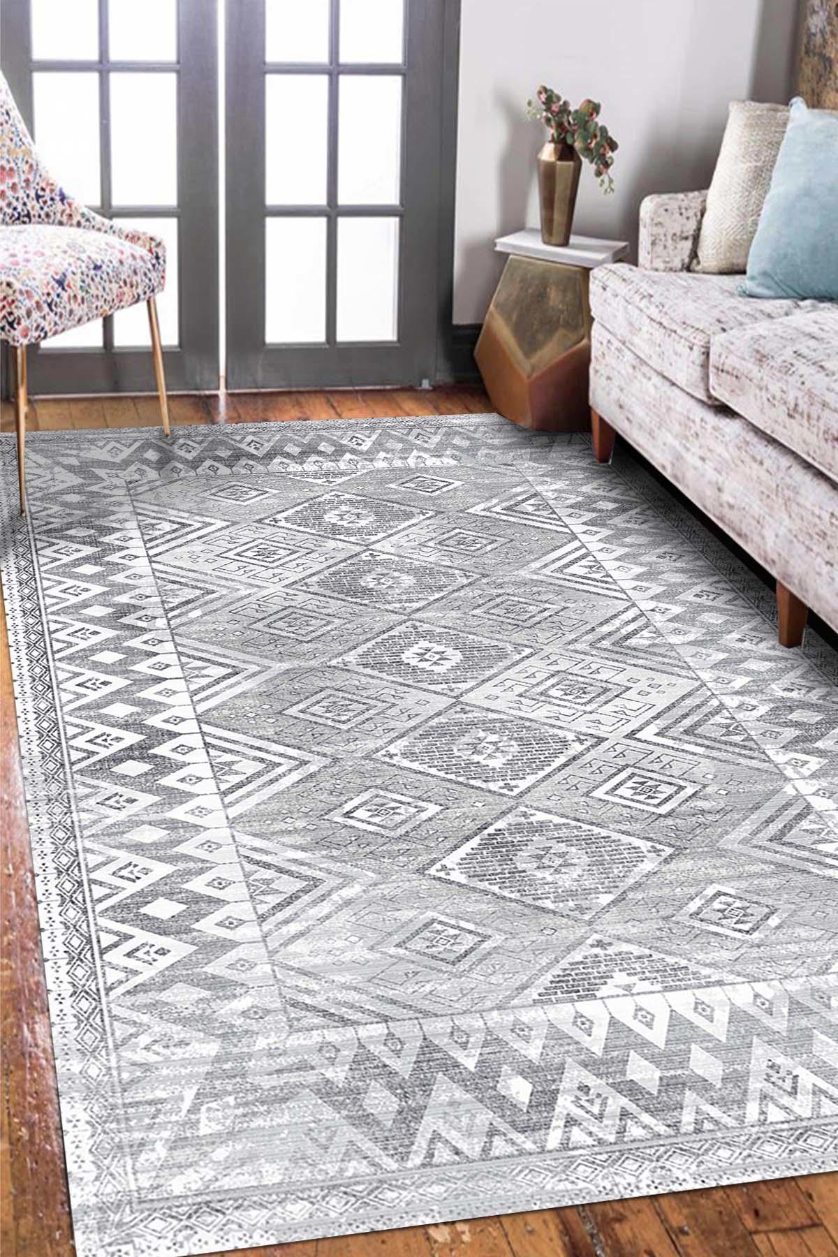 Aida Home Signuta Çok Renkli 0.5 mm Pamuk Antibakteriyel Yıkanabilir Kalın Kaymaz Pamuk Taban Dikdörtgen Makine Dokuma Salon Halısı 80x300 cm