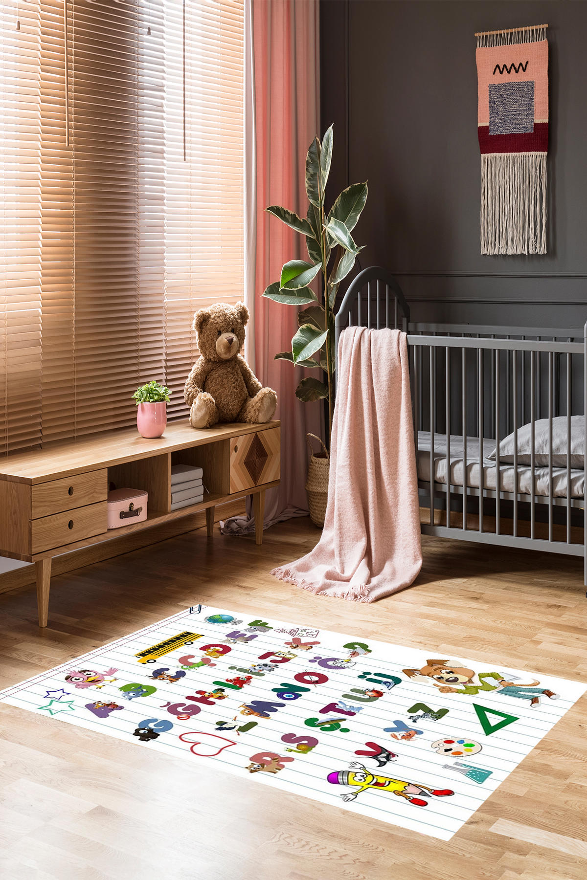 Homier Collection H-CK-10107A Krem 7 mm Pamuk Antibakteriyel Yıkanabilir Orta Kaymaz Dot Taban Dikdörtgen Makine Dokuma Çocuk Odası Halısı 180x280 cm
