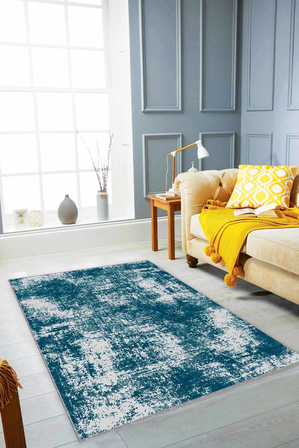 Viva Home SS09 Çok Renkli 7 mm Mikropolyester Leke Tutmaz-Yalıtıma Yardımcı Yıkanabilir İnce Kaymaz Taban Dikdörtgen Makine Dokuma Salon Halısı 140x200 cm