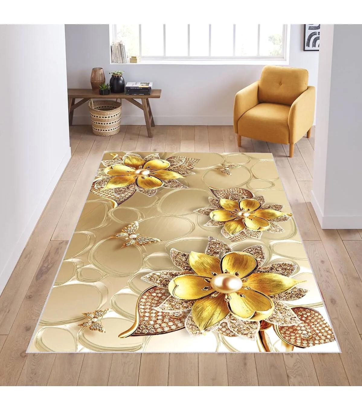 Rovigo Home RVG1839-SD139 Çok Renkli 8 mm Polyester Antibakteriyel-Leke Tutmaz-Toz Tutmaz Yıkanabilir İnce Kaymaz Dot Taban Dikdörtgen Makine Dokuma Salon Halısı 100x200 cm