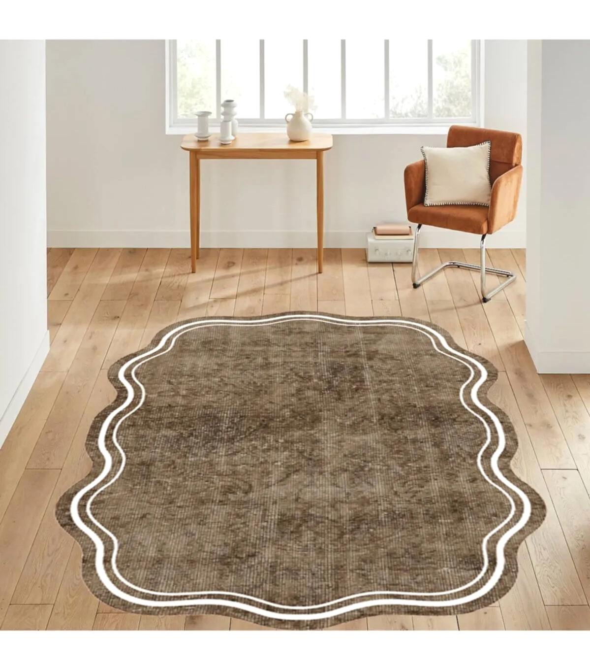 Rovigo Home RVG7034-SD244 Kahverengi 8 mm Polyester Yıkanabilir Orta Kaymaz Dot Taban Dikdörtgen Makine Dokuma Salon Halısı 200x290 cm