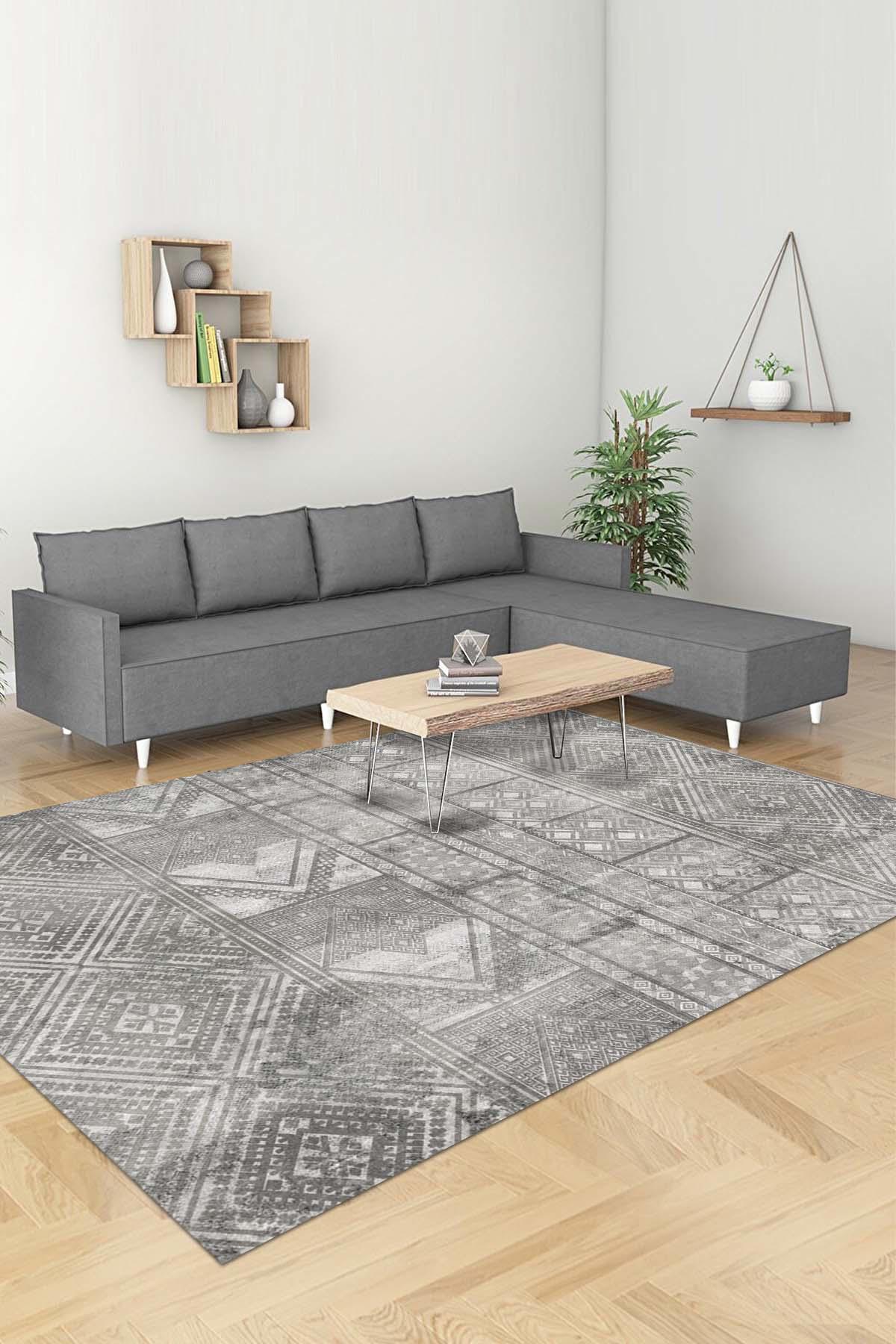 Aida Home Akabe Krem 0.5 mm Pamuk Yıkanabilir İnce Kaymaz Jüt Taban Dikdörtgen Makine Dokuma Salon Halısı 80x150 cm