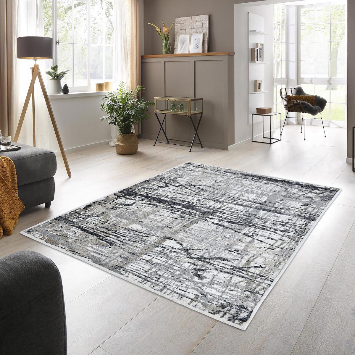 Giza Home Krem 9 mm Polipropilen Yıkanabilir İnce Kaymaz Dikdörtgen Makine Dokuma Salon Halısı 120x160 cm