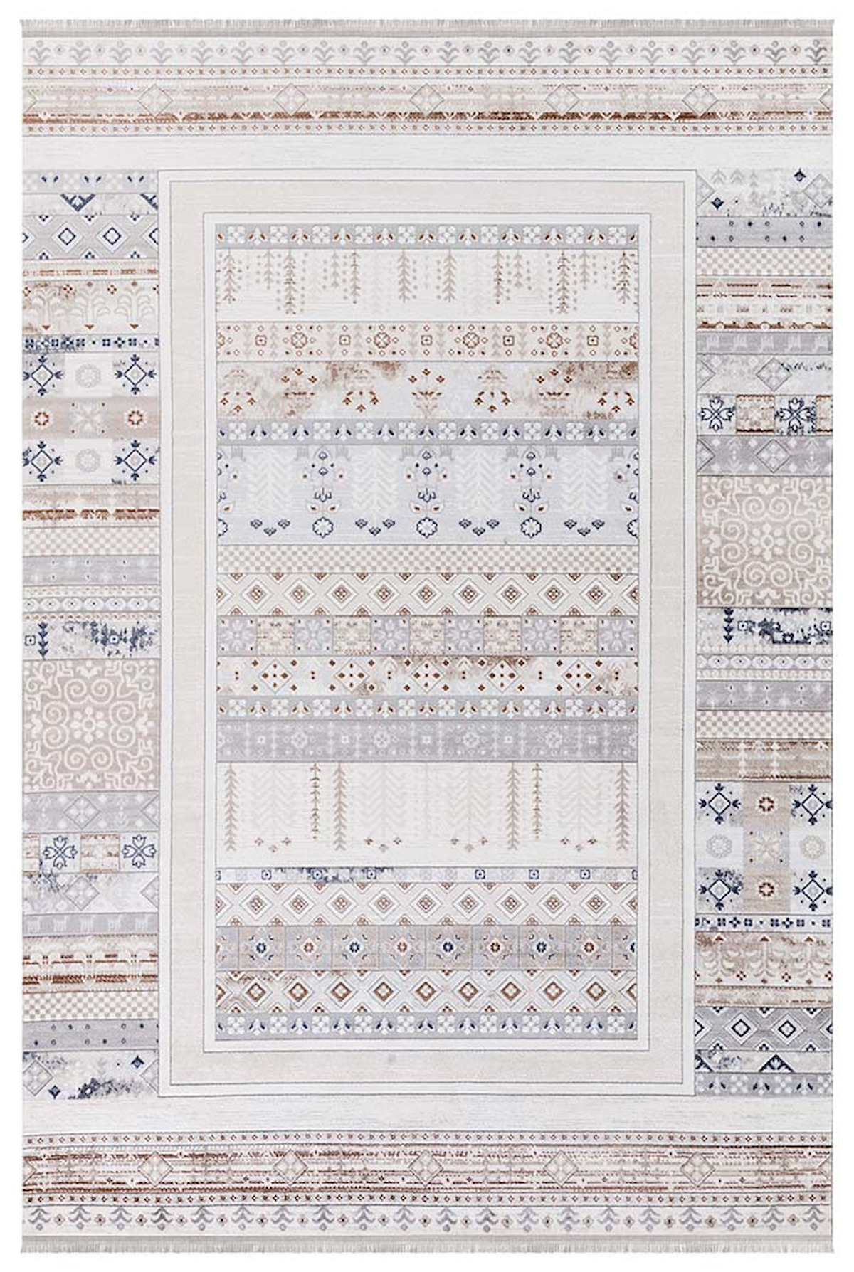 İpek Mekik Halı Vasil 1902A Krem 7 mm Akrilik Yıkanabilir Orta Kaymaz Pamuk Taban Dikdörtgen Makine Dokuma Antre-Çocuk Odası-Salon-Yatak Odası Halısı 180x300 cm