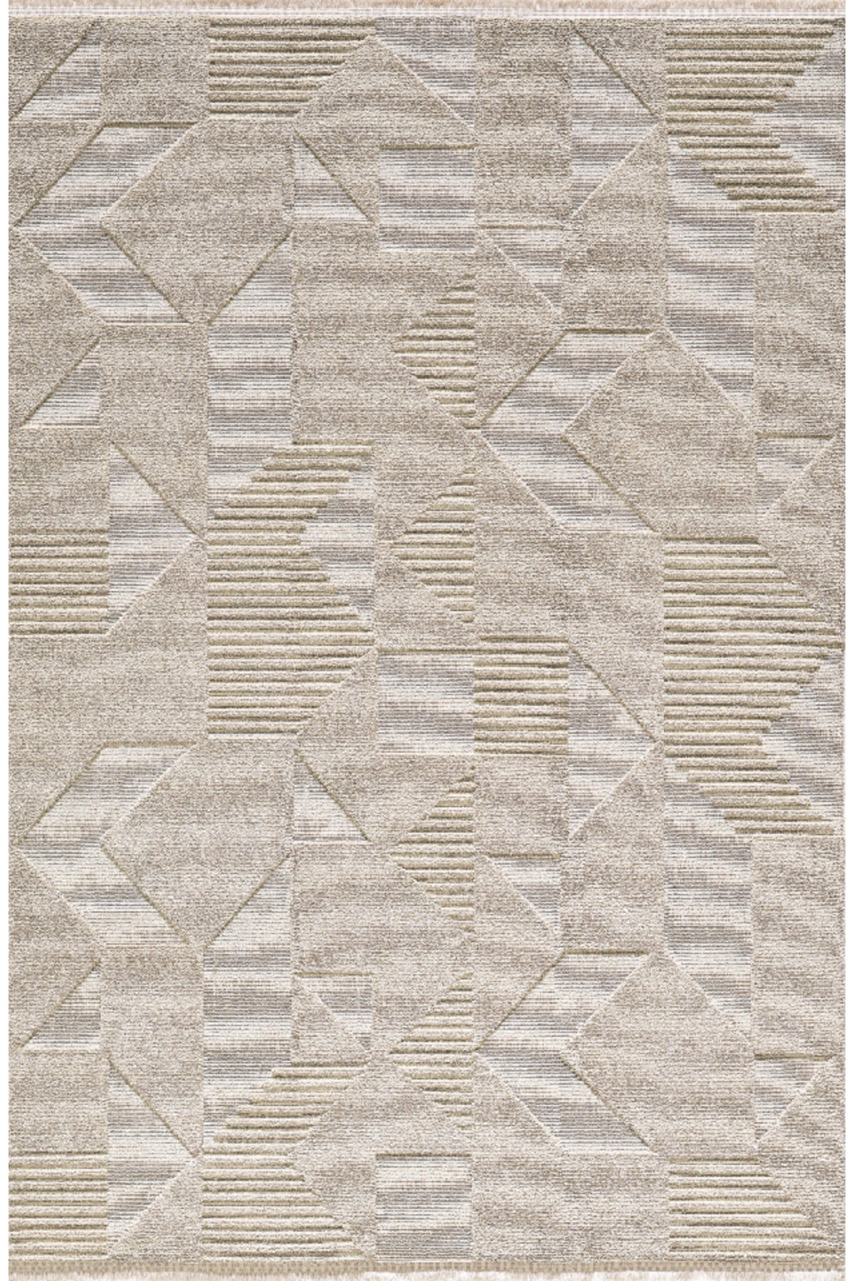 Pierre Cardin Quenta Vizon 9 mm Mikropolyester Antibakteriyel Yıkanabilir İnce Kaymaz Geometrik Dikdörtgen Makine Dokuma Salon Halısı 180x280 cm