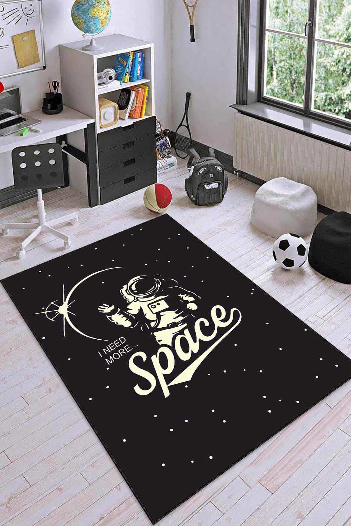 Viva Home AR1158 Siyah 7 mm Mikropolyester Antibakteriyel Yıkanabilir İnce Kaymaz Lateks Taban Dikdörtgen Makine Dokuma Çocuk Odası Halısı 100x200 cm